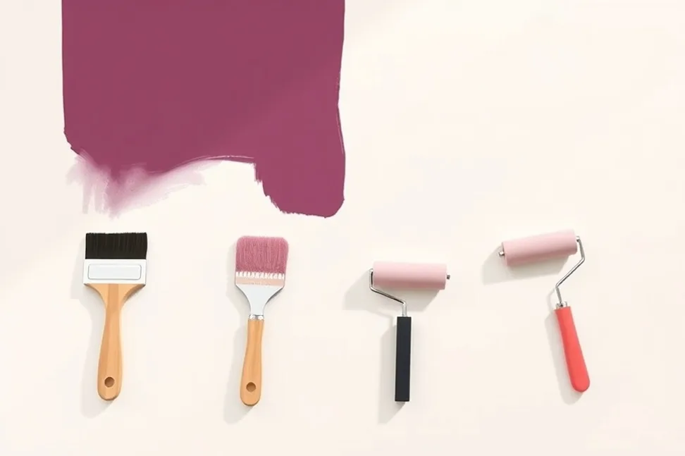 Outils de peinture disposés dans l'ordre des étapes du chantier