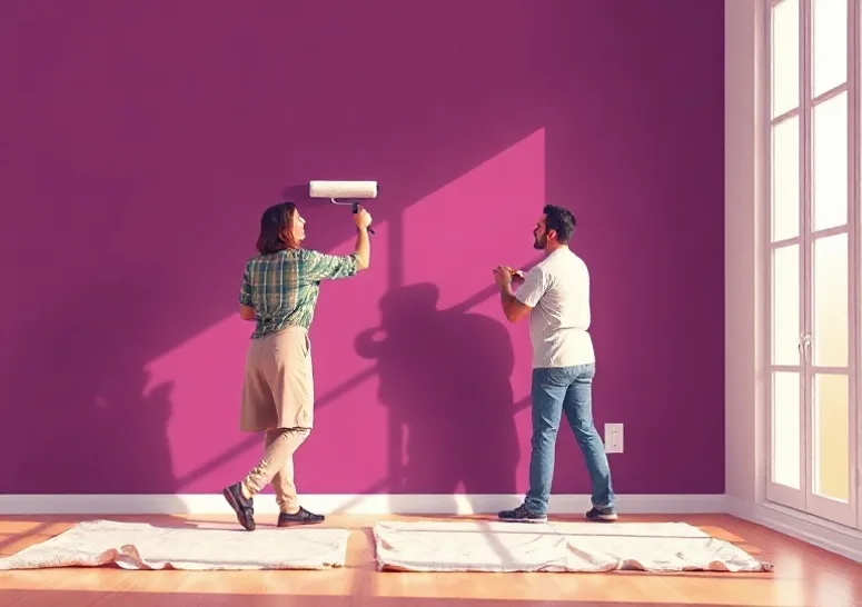 Peintre appliquant la peinture au rouleau sur un mur de salon